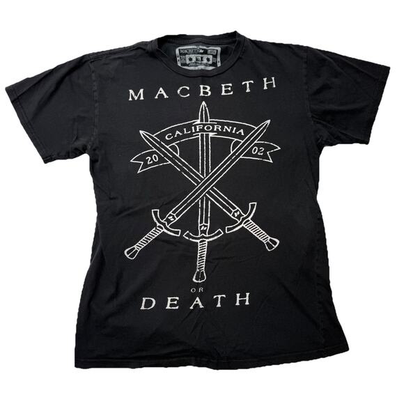 Macbeth Or Death TShirt Tom Delonge TEE Black Three Swords California 2002 Sz L - Picture 1 of 8